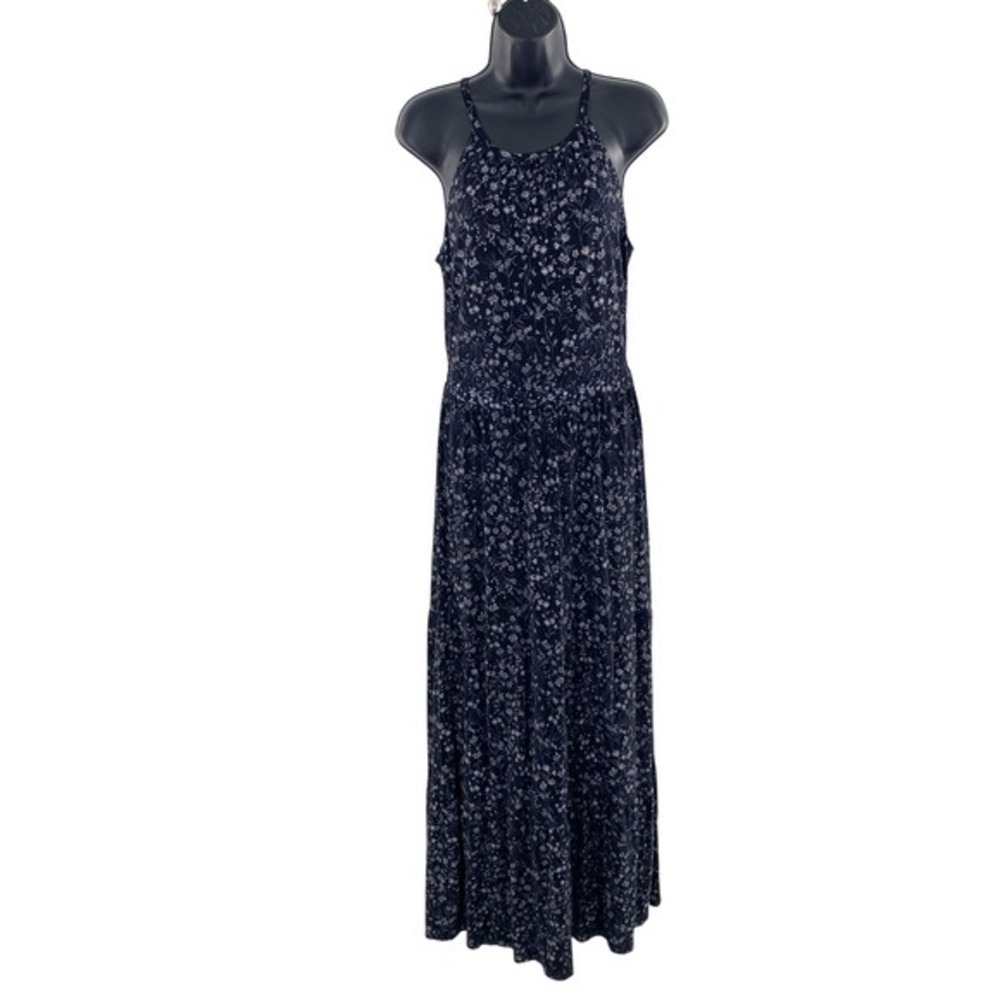 Old Navy Floral Print Tall Maxi Dress‎ Black White Sleeveless Sz M Keyhole Back